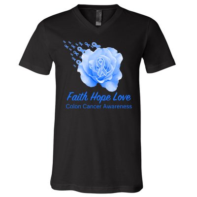 Faith Hope Love Colon Cancer Awareness V-Neck T-Shirt