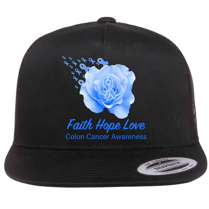 Faith Hope Love Colon Cancer Awareness Flat Bill Trucker Hat