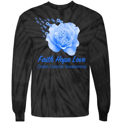 Faith Hope Love Colon Cancer Awareness Tie-Dye Long Sleeve Shirt