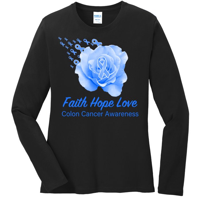 Faith Hope Love Colon Cancer Awareness Ladies Long Sleeve Shirt