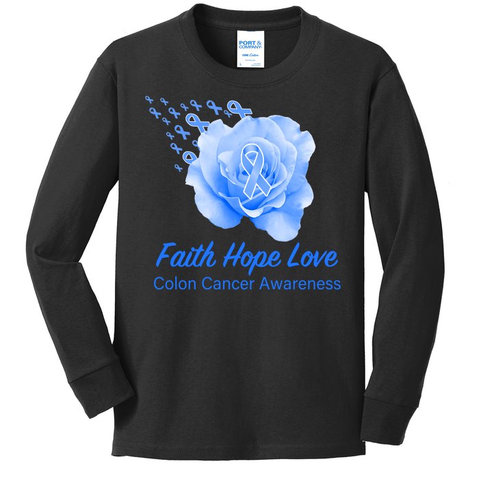 Faith Hope Love Colon Cancer Awareness Kids Long Sleeve Shirt