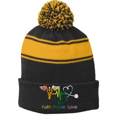 Faith Hope Love Nurse Stripe Pom Pom Beanie