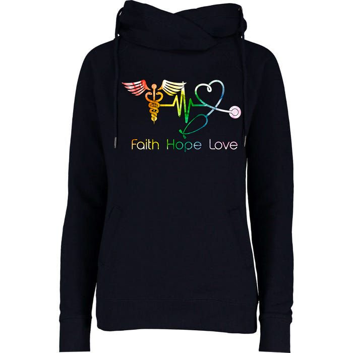 Faith Hope Love Nurse Womens Funnel Neck Pullover Hood