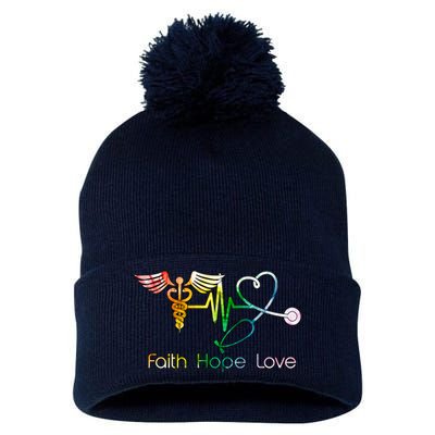 Faith Hope Love Nurse Pom Pom 12in Knit Beanie