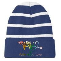 Faith Hope Love Nurse Striped Beanie with Solid Band