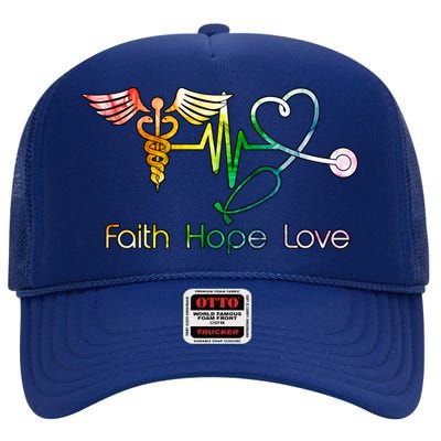 Faith Hope Love Nurse High Crown Mesh Back Trucker Hat