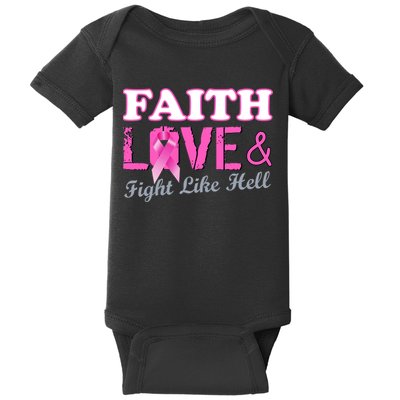 Faith Love & Fight Like Hell Ribbon Breast Cancer Baby Bodysuit