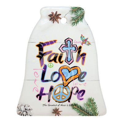 Faith Love Hope Ceramic Bell Ornament