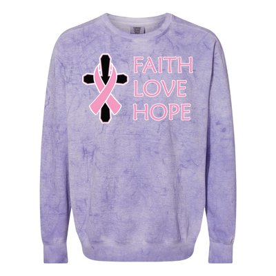 Faith Love Hope Breast Cancer Ribbon Cross Colorblast Crewneck Sweatshirt