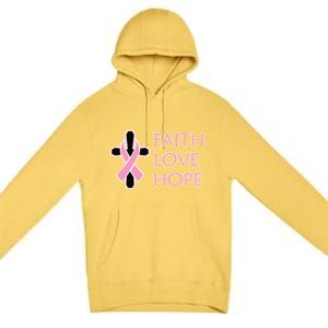 Faith Love Hope Breast Cancer Ribbon Cross Premium Pullover Hoodie