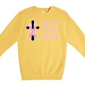 Faith Love Hope Breast Cancer Ribbon Cross Premium Crewneck Sweatshirt