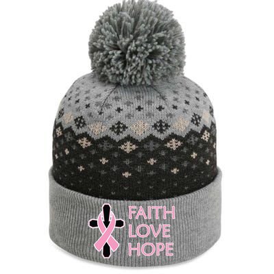 Faith Love Hope Breast Cancer Ribbon Cross The Baniff Cuffed Pom Beanie