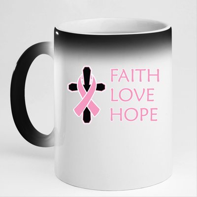 Faith Love Hope Breast Cancer Ribbon Cross 11oz Black Color Changing Mug