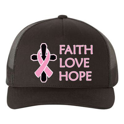 Faith Love Hope Breast Cancer Ribbon Cross Yupoong Adult 5-Panel Trucker Hat