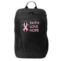 Faith Love Hope Breast Cancer Ribbon Cross City Backpack