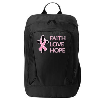 Faith Love Hope Breast Cancer Ribbon Cross City Backpack