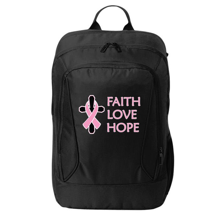 Faith Love Hope Breast Cancer Ribbon Cross City Backpack