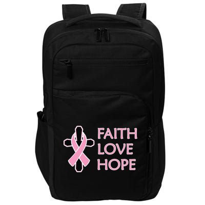 Faith Love Hope Breast Cancer Ribbon Cross Impact Tech Backpack