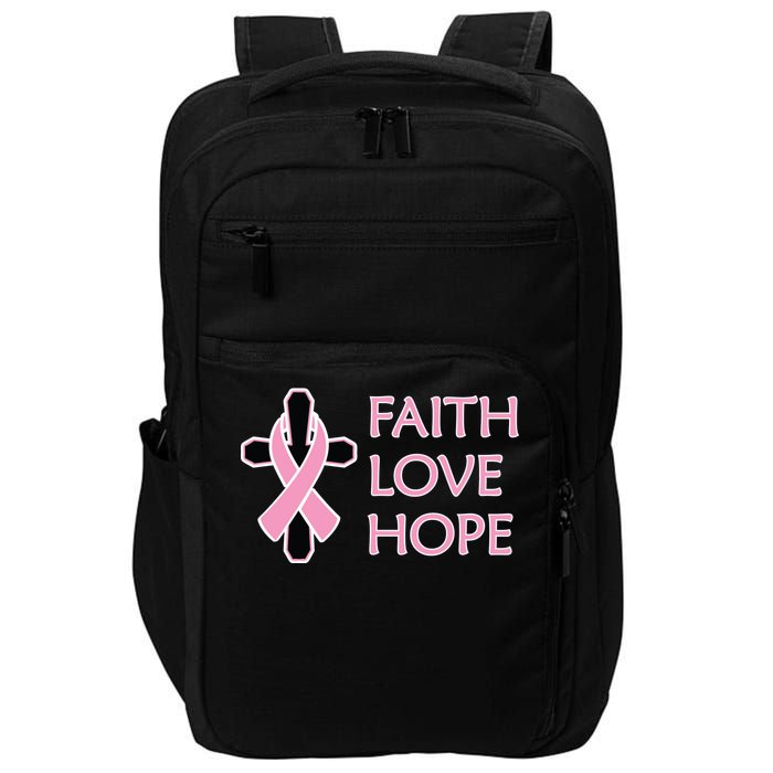 Faith Love Hope Breast Cancer Ribbon Cross Impact Tech Backpack