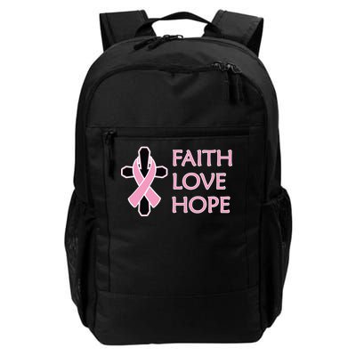 Faith Love Hope Breast Cancer Ribbon Cross Daily Commute Backpack