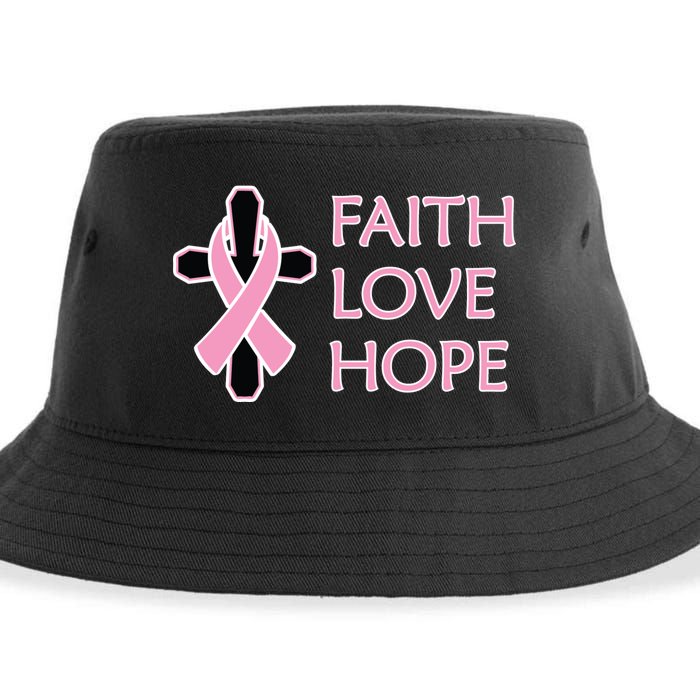 Faith Love Hope Breast Cancer Ribbon Cross Sustainable Bucket Hat