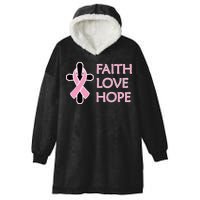 Faith Love Hope Breast Cancer Ribbon Cross Hooded Wearable Blanket