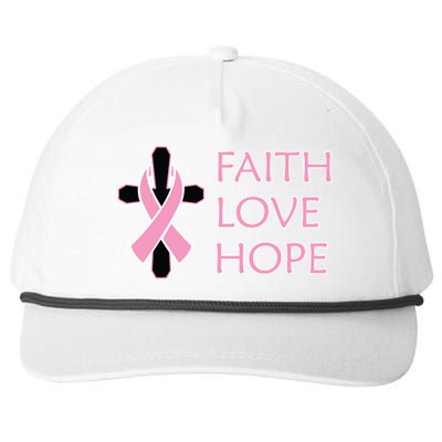 Faith Love Hope Breast Cancer Ribbon Cross Snapback Five-Panel Rope Hat