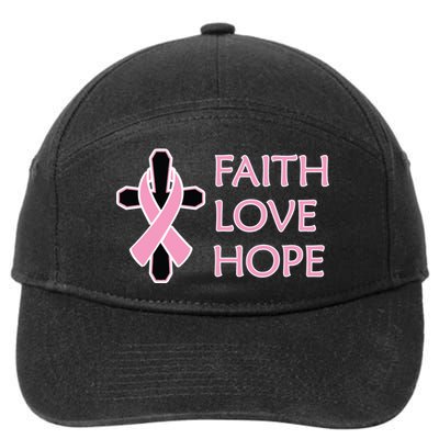 Faith Love Hope Breast Cancer Ribbon Cross 7-Panel Snapback Hat