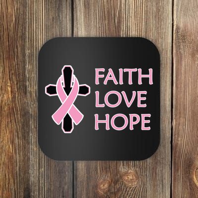 Faith Love Hope Breast Cancer Ribbon Cross Coaster