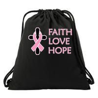 Faith Love Hope Breast Cancer Ribbon Cross Drawstring Bag