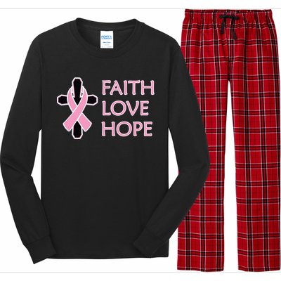 Faith Love Hope Breast Cancer Ribbon Cross Long Sleeve Pajama Set