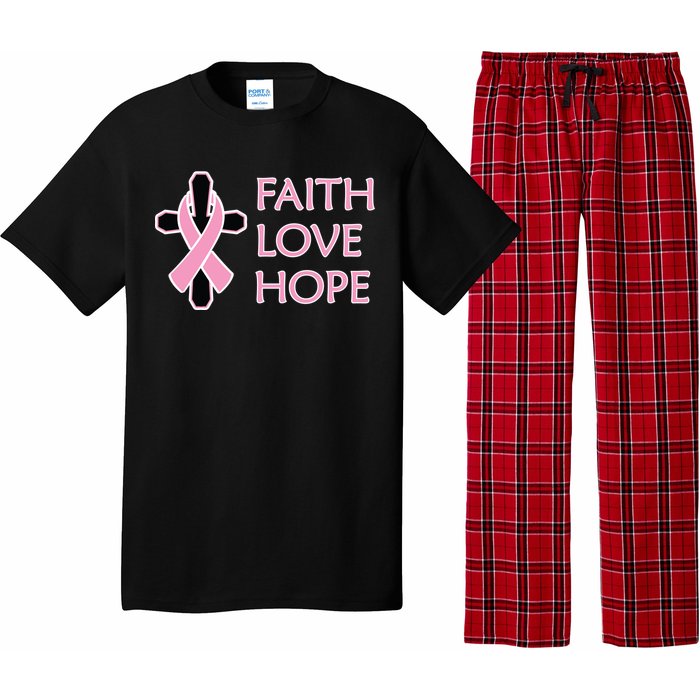 Faith Love Hope Breast Cancer Ribbon Cross Pajama Set