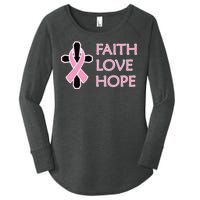 Faith Love Hope Breast Cancer Ribbon Cross Women's Perfect Tri Tunic Long Sleeve Shirt