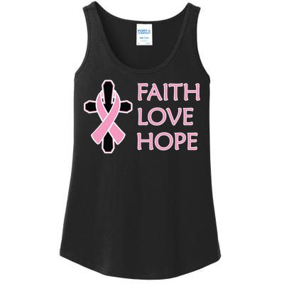 Faith Love Hope Breast Cancer Ribbon Cross Ladies Essential Tank