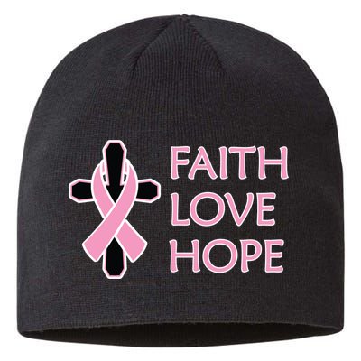 Faith Love Hope Breast Cancer Ribbon Cross Sustainable Beanie