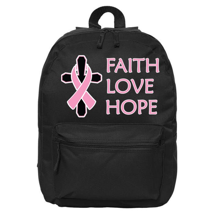 Faith Love Hope Breast Cancer Ribbon Cross 16 in Basic Backpack