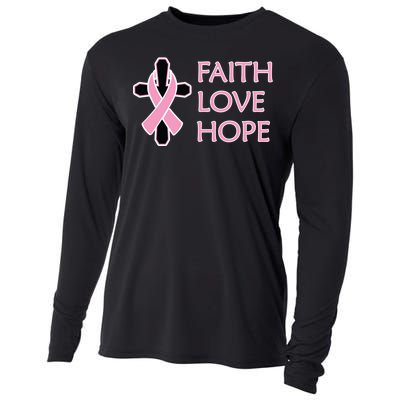 Faith Love Hope Breast Cancer Ribbon Cross Cooling Performance Long Sleeve Crew