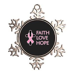 Faith Love Hope Breast Cancer Ribbon Cross Metallic Star Ornament