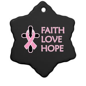 Faith Love Hope Breast Cancer Ribbon Cross Ceramic Star Ornament