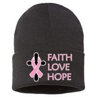 Faith Love Hope Breast Cancer Ribbon Cross Sustainable Knit Beanie