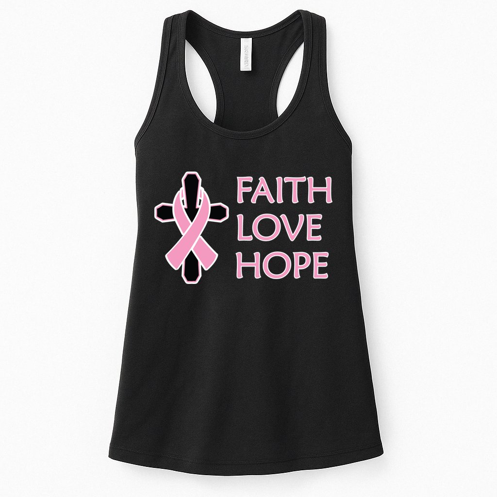 Faith Love Hope Breast Cancer Ribbon Cross Womens Tank Top