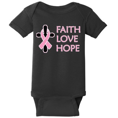 Faith Love Hope Breast Cancer Ribbon Cross Baby Bodysuit