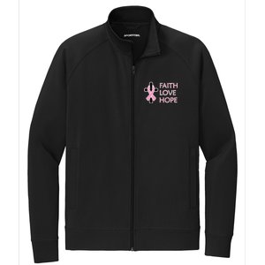 Faith Love Hope Breast Cancer Ribbon Cross Stretch Full-Zip Cadet Jacket