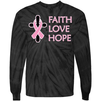 Faith Love Hope Breast Cancer Ribbon Cross Tie-Dye Long Sleeve Shirt