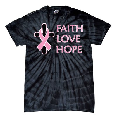 Faith Love Hope Breast Cancer Ribbon Cross Tie-Dye T-Shirt