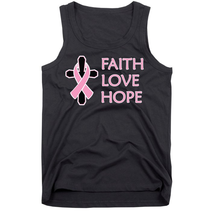 Faith Love Hope Breast Cancer Ribbon Cross Tank Top