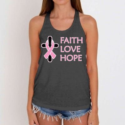 Faith Love Hope Breast Cancer Ribbon Cross Women's Knotted Racerback Tank