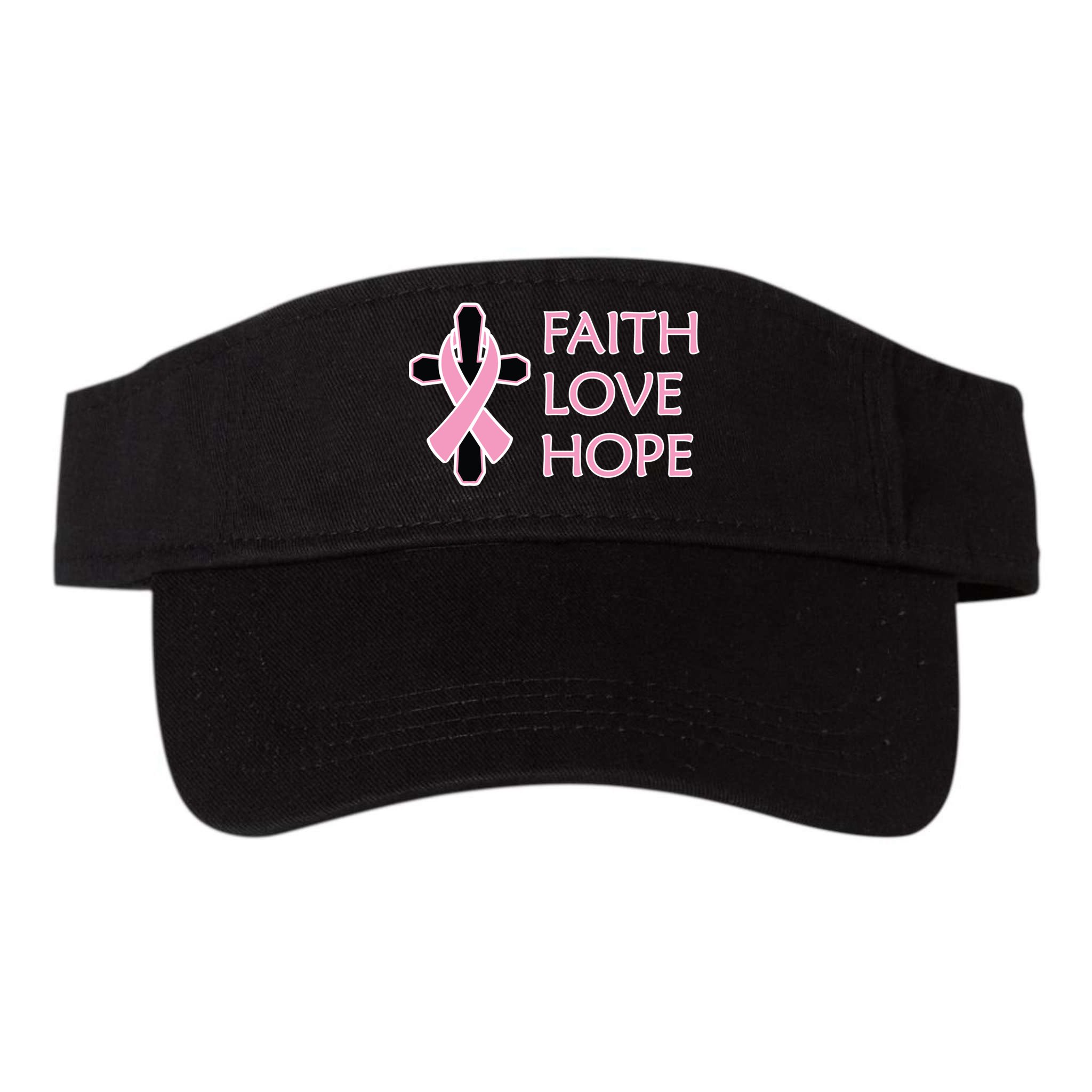Faith Love Hope Breast Cancer Ribbon Cross Visor