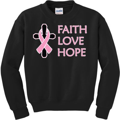 Faith Love Hope Breast Cancer Ribbon Cross Kids Sweatshirt