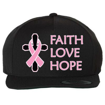 Faith Love Hope Breast Cancer Ribbon Cross Wool Snapback Cap